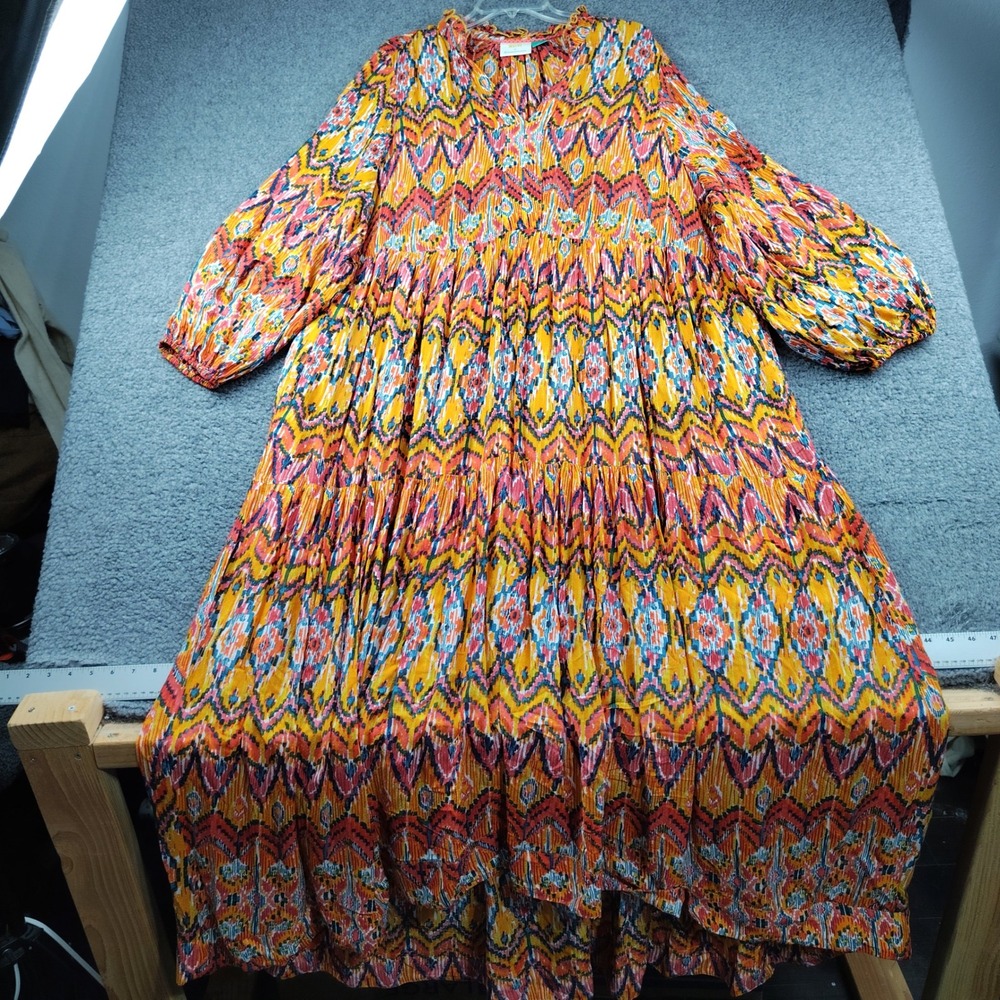 Maeve Tamarind Tiered Maxi Dress Sz 2X Orange Yellow Balloon Sleeve EUC